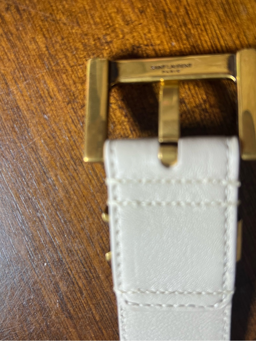 Saint Laurent Off White Leather Belt with Gold YSL Hardware - L/XL - Picture 4 of 6